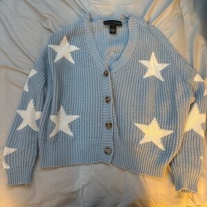 Macy's Light Blue Star V-Neck Sweater